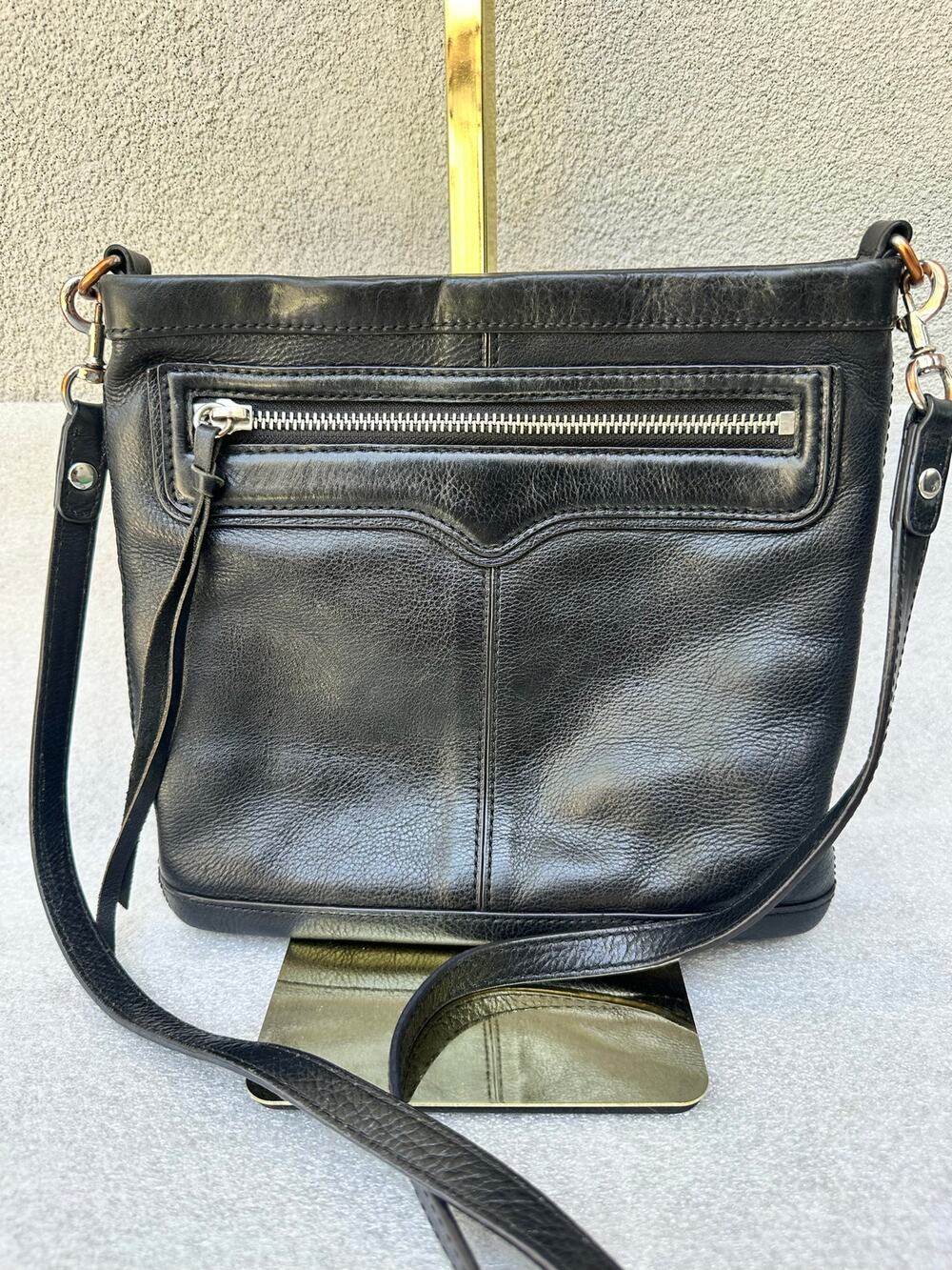Rebecca Minkoff Black Genuine Leather Crossbody Shoulder Bag Zip Pocket